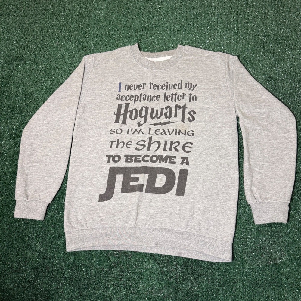 Anvil Mens Small Hogwarts Shire Jedi Crossover Graphic Sweatshirt Grey Heather